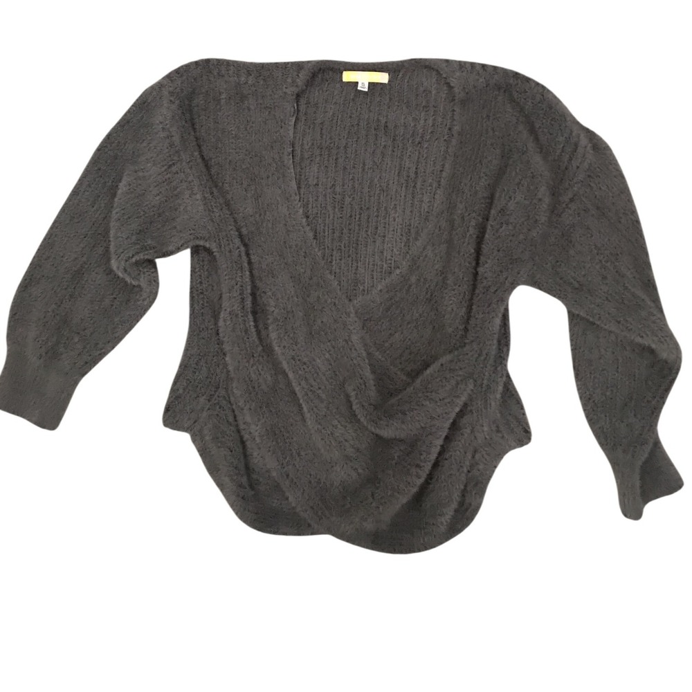 Urban Outfitters Charcoal Grey Fuzzy Wrap V Neck Long Sleeve Sweater XL